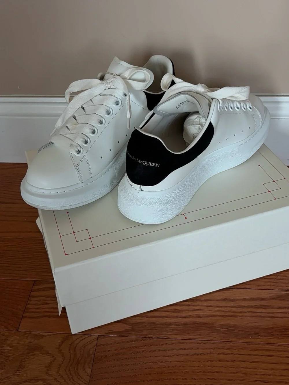 Alexander McQueen White Leather Sneakers with Black Heel Tab